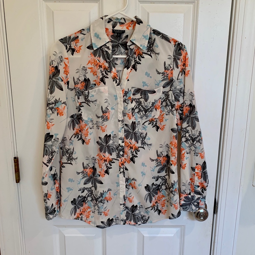 Talbots floral pattern button-down blouse